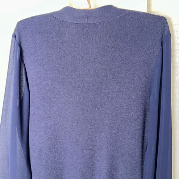 Ted Baker 4 L BRYANNA Navy V-Neck Fine Knit Chiffon Sheer Sleeve Sweater - Picture 5 of 14